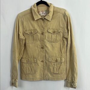 Tan Button-Up Jacket lightweight cord trucker blazer shirt jacket collared slim